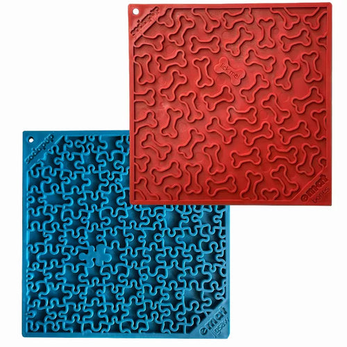 Large Blue Jigsaw & Large Red Bones eMat Lick Mat Bundle